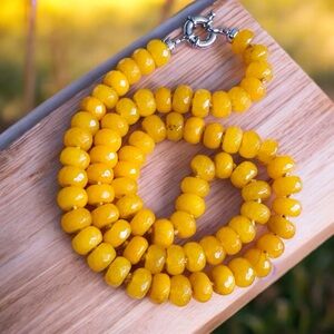 Sunny Yellow Necklace with Smooth Beads and Natural Shape
